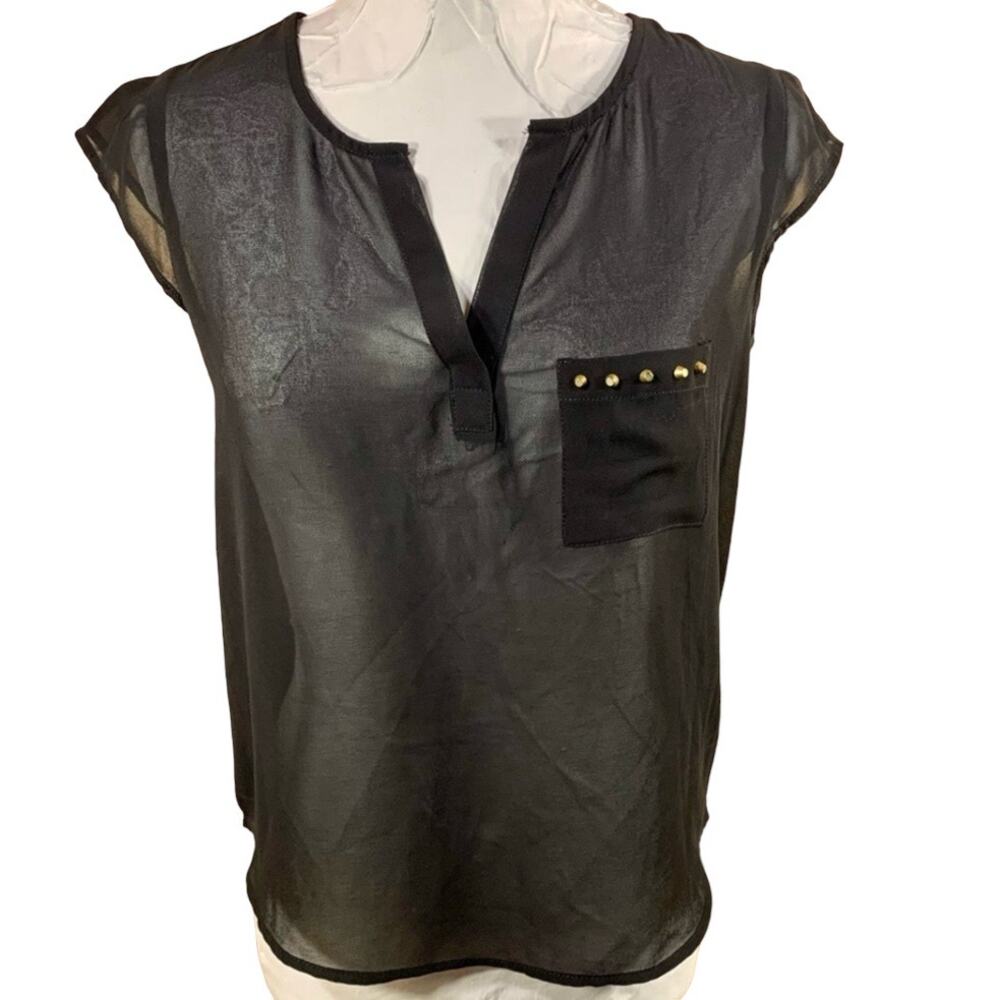 Bongo Sheer Top SZ S Black Short Sleeve Studded Mesh Whimsigoth Y2K Gothic Rock
